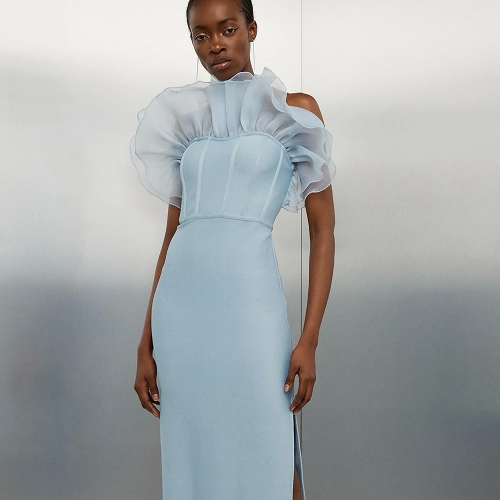 Karen Millen Blue Organza Frill Dress
